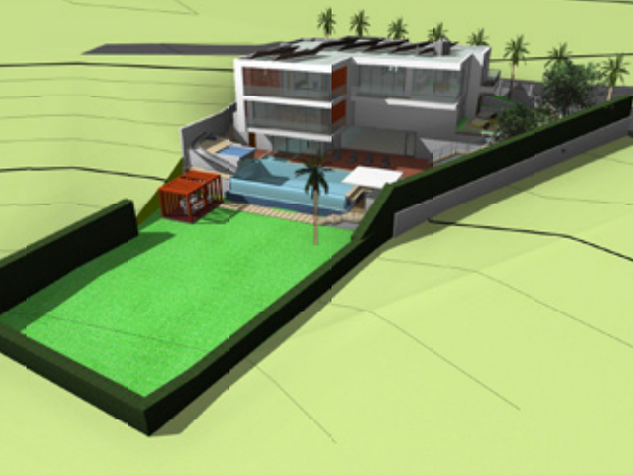 Revit-Modellansicht einer Villa auf einem geneigten Grundstück
