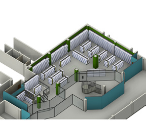 Axonometrische Revit-Arbeitsansicht des Retail-Layouts